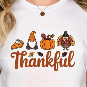 Thankful Thanksgiving Design PNG, Cute Fall Gnome & Turkey, Autumn Harvest T-shirt Graphic, Instant Digital Download