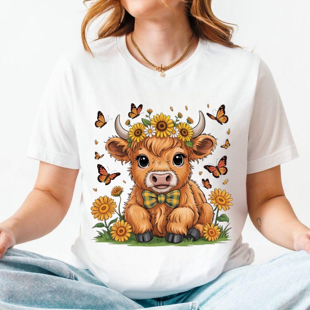 Highland Cow Sunflower PNG, Cute Cow Sublimation Design, Fall Floral ...