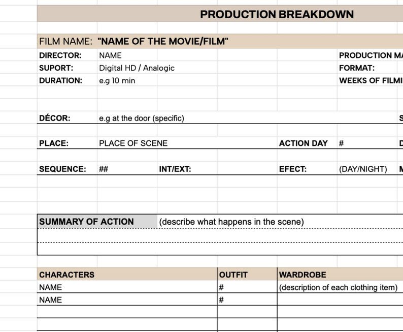 Film Breakdown Example Production Breakdown Sheet for Filmmakers | Scene-by-scene Planner ...