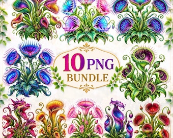 10 Fantasy Carnivorous Plants PNG Bundle | Magical Botanical Clipart | Exotic Venus Flytrap Digital Download | Fantasy Plant PNG |