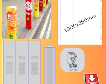 Bollard Cover Template – Instant Download (1000 x 250 mm) | Printable Cut File | Retail Display Sleeve Template | PDF Included