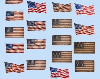 American Flag PNG Bundle | 26 USA Flag Clipart | Vintage Distressed Patriotic Flags | Transparent PNG | Fourth of July Sublimation