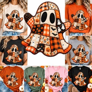 ハロウィンパッチワークゴーストPNG、3Dキルティングゴーストクリップアート、素朴なハロウィン昇華デザイン、不気味でかわいいゴーストPNG、シャツデザイン