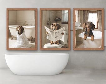 Funny Dachshund Bathroom Wall Art Set of 6 Printable Wiener Dog Spa Bathroom Decor Cute Sausage Dog PDF Digital Download  Dog News Toilet