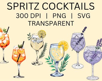 Spritz Cocktail Clipart Bundle Aperol Spritz Illustration Summer Drink PNG SVG Transparent Background Bar Menu Art Citrus Cocktail Graphics