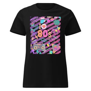 80s Graphic T-Shirt | Colorful Retro Womens T-shirt | Vintage Aesthetic Shirt | 80s Party Outfit | Neon Throwback Tee | Funky 1980s Style