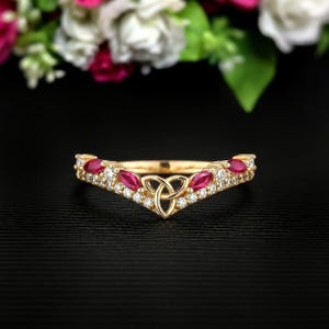 Sterling Silver Rose Gold Moissanite Ruby Celtic Ring – Anniversary Wedding Band