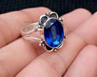 Genuine Sapphire Gemstone Ring *925 Sterling Silver Ring* Handmade -Statement Ring* Designer Ring* Gift For Christmas*Royal Blue Stone Ring