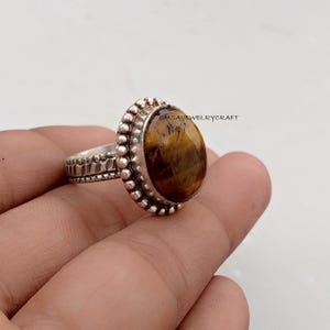 Natural Tiger Eye&#39;s Ring, 925 Sterling Silver Ring, Gemstone Ring, Statement Ring, Anniversary Gifts, Birthday Gifts Ring, worry less ring