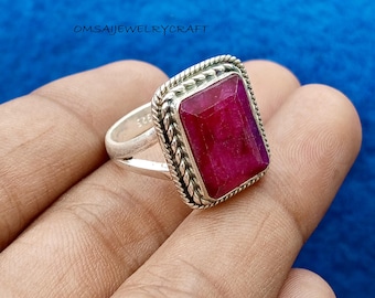 Raw Ruby Ring* 925 Sterling Silver* handmade ring*  Designer ring* gift for wife* Bohemian Ring* Beautiful Ring * Unisex Ring* Gift For Her*