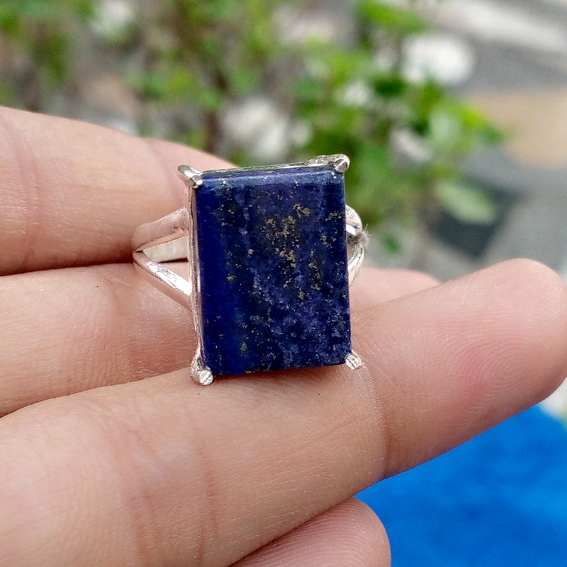 Rectangle Shape Lapis Lazuli Ring*925 Sterling Silver Ring*latest ...