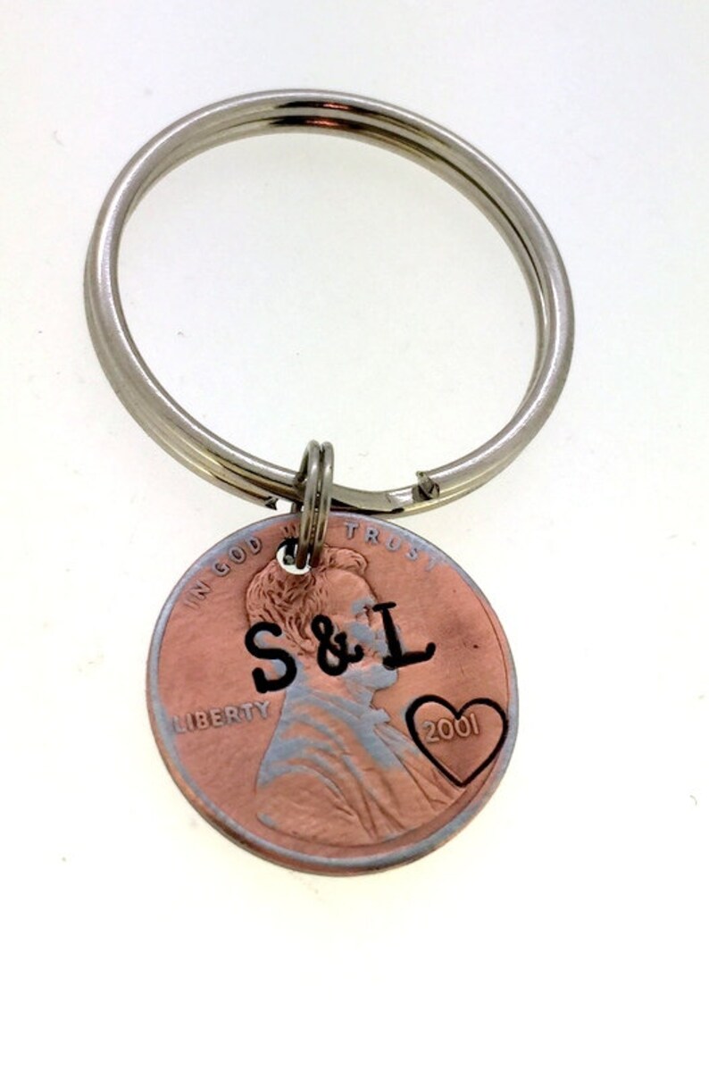 Personalized Penny Keychain Anniversary Gift Boyfriend Gift Etsy