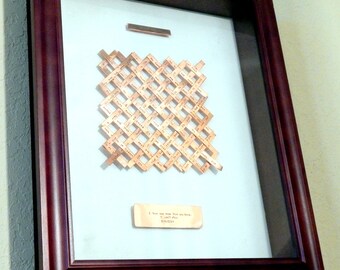 Woven Copper Art Mounted In Shadow Box - Seven Year Anniversary Gift, Husband Gift, Wife Gift, Boyfriend Gift, Copper Decor, Home Art