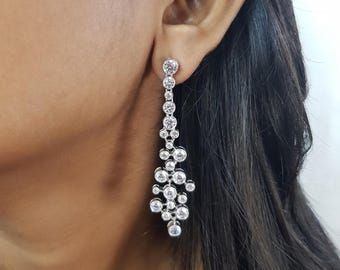 Bubble Bezel Set Drop Earrings, Round Moissanite Diamond Drop Earrings, 925 Silver Party Wear Earring, Wedding Bridal Earrings, Gift For Her