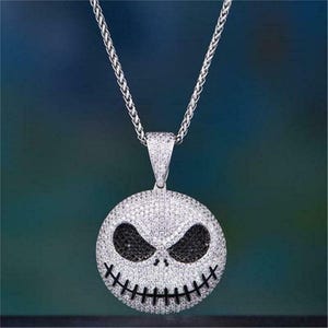 Black Round Moissanite Diamond Men&#39;s Pendant, Gemstone Jack Skellington Pendant, White Gold Hip Hop Inspired Pendant, Christmas Gift Pendant