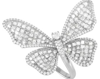Butterfly Cocktail Ring, Princess & Round Cut CZ Stone Ring, Wedding Gift Ring For Bride, 925 Silver Party Wear Ring, Flying Insect Jewelry