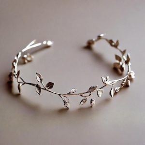 Nature Inspired Bracelet, Leaf Motif Open Gap Bracelet, Twig Ivy Cuff Bangle Bracelet, 14k Rose Gold Women's Bangles, Wedding Gift Bracelet