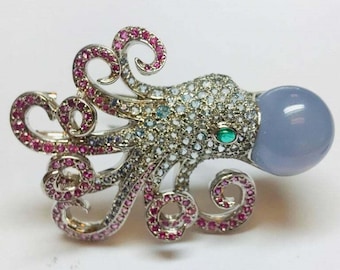 Colorful Octopus Brooch, Sea Animal Inspire Brooch, Seaside Party Brooch, Men's Or Women's Beach Wear Brooch, Statement Animal Brooch