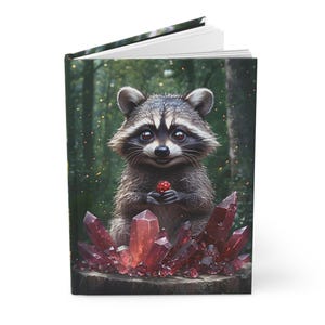 Whimsical Raccoon Hardcover Journal, Forest Critter Diary, Nature Lover Gift, Crystal Aesthetic Journal, Eco-Friendly Writing Notebook