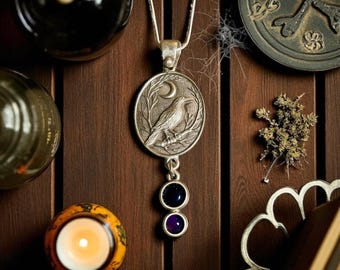 Raven Moon Amethyst and Black Onyx Pendant Necklace