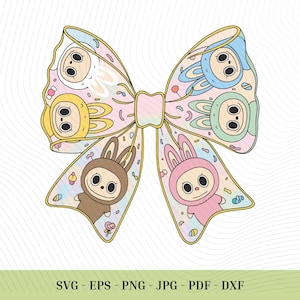 Kawaii Pastel Labu-strik met schattige konijnengezichten SVG PNG-clipart • Schattige cartoon lintontwerp voor kindershirt, scrapbooking of verjaardagscadeau