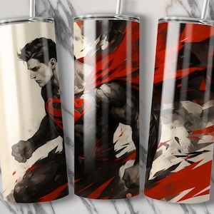 Flying Superhero Tumbler PNG Wrap • Bold Red Cape Superhuman Digital Sublimation • Comic Gift for Him • Action Hero Cup • Cartoon Movie Gift