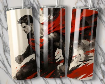 Flying Superhero Tumbler PNG Wrap • Bold Red Cape Superhuman Digital Sublimation • Comic Gift for Him • Action Hero Cup • Cartoon Movie Gift