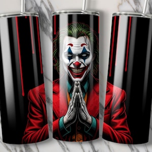 Dark Super Hero Prayer Pose Tumbler Wrap PNG – Dark Clown Villain Design for 20oz Straight Skinny Tumbler Sublimation, Gift for Her