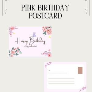 Cartão postal de aniversário rosa borboleta