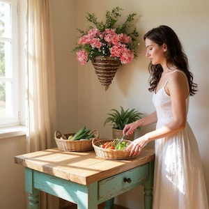Large Handcrafted Door Basket - Featuring Pink Hydrangeas, Baby’s Breath Accent & Grass Stems