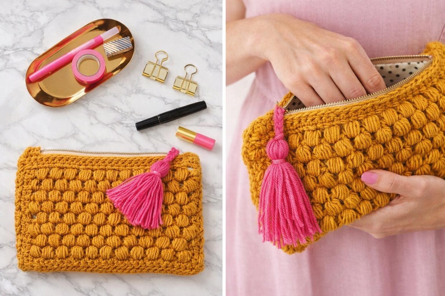39 Crochet Clutch Patterns, Fringe Purses, and Granny Square Styles 25 Puff Stitch Crochet Clutch Pattern Modern Textured Handbag