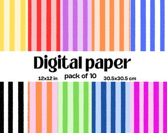 10 Striped Digital Paper Pack | Seamless Pattern Backgrounds | Instant Download