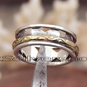 Spinner Ring, 925 Silver Sterling Ring, Two Tone Ring, Handmade Ring, Mix Mettle Meditation Ring,  Spinner Ring, Designer Ring