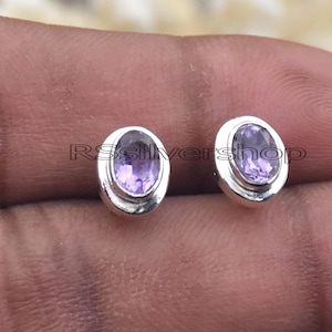 Amethyst Silver Earring, Faceted Amethyst Gemstone Earring, 925 Silver Handmade Stud Earring, Minimalist Stud Earrings, Earring for Gift