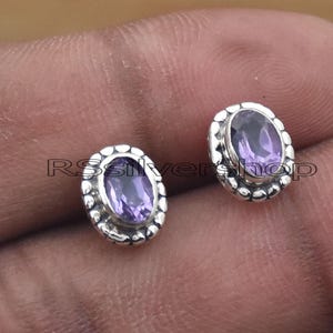 Amethyst Stud Earring, 925 Sterling Silver Earring, Purple Amethyst Stud Earring, Handmade Jewelry, Stud Earring for girls, Gift For Women