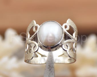 Handmade 925 Sterling Silver Natural Pearl Ring - Bohemian Gemstone Jewelry