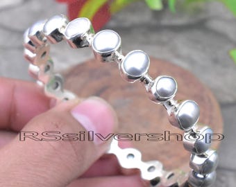 Braut Perlen Armband, 925 Sterling Silber Perlen Armreif, Handgemachter Hochzeitsschmuck,