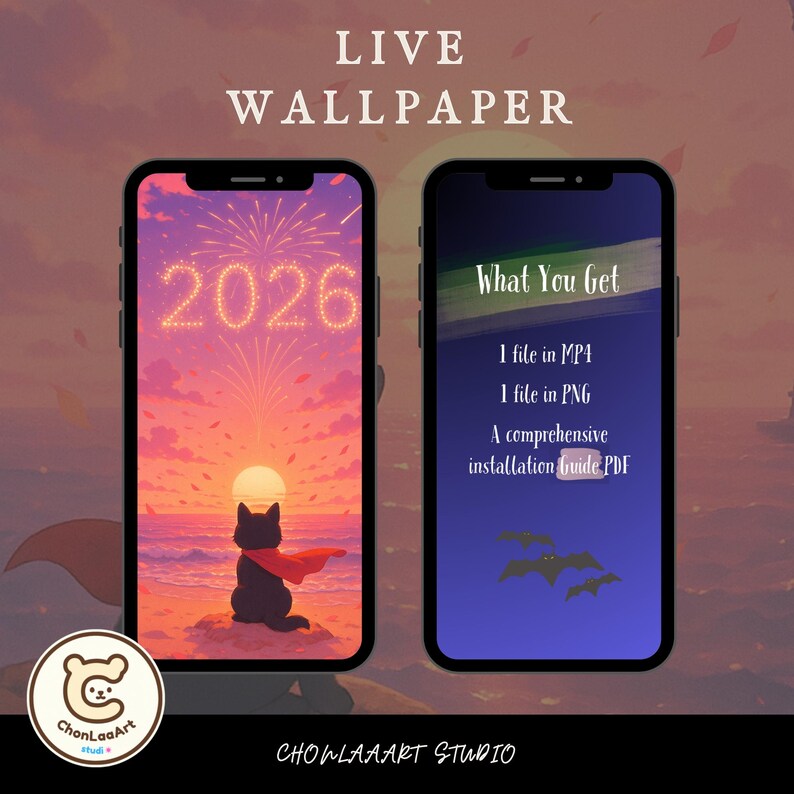 2026 New Year Live Wallpaper – Hopeful Dog at Sunrise With Fireworks