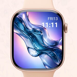 Cristal líquido, fondo de pantalla de Apple Watch, fondo fluido 3D color verde azulado, degradado azul púrpura, diseño tecnológico