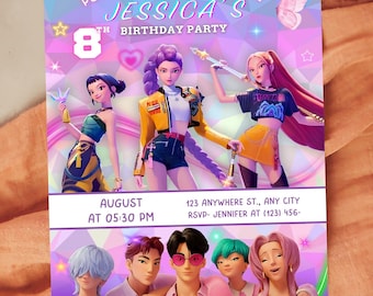 KPOP Dämonenjäger Einladung EDITIERBARE K Pop Geburtstagseinladung KPOP Dämonenjäger Geburtstagseinladung K-Pop Dämonenjäger Party Downloads