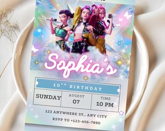 Bearbeitbare Kpop Dämonenjäger Geburtstagseinladung, Dämonenjäger Party einladen, Kpop Geburtstag einladen, Kpop Einladungen DIGITAL DOWNLOAD