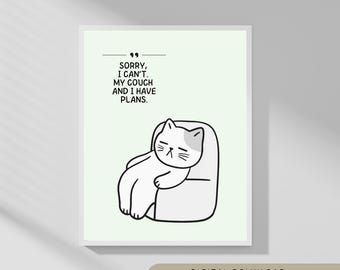 Stampa artistica da parete con citazione "Gatto introverso" - Mi dispiace, non posso