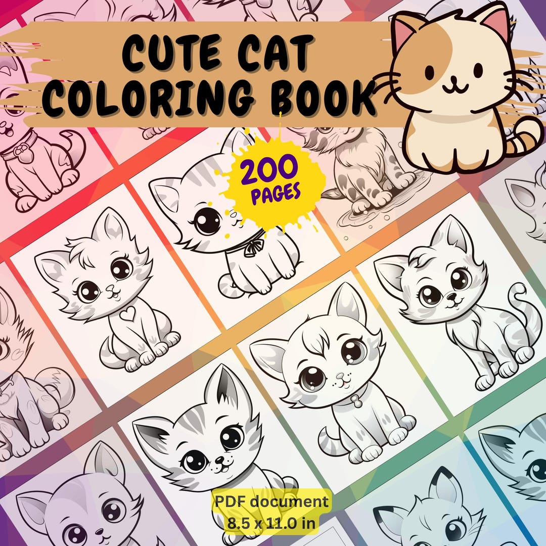 200 Pages Cat Coloring Book for Kids : Kids, Toddlers, Preschoolers ...