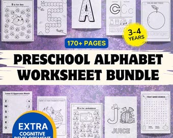 Bundle Vorschul-Alphabet-Aufenthaltsbuch - 170 Seiten ABC-Lernarbeitsblätter & Spaßübungen