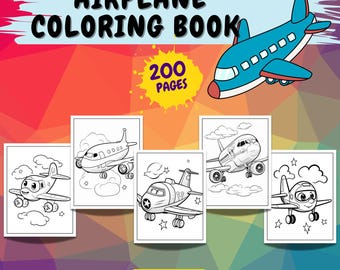 Libro para colorear de aviones para niños / Páginas divertidas para colorear de aviones / Actividad para colorear de transporte / Hojas para colorear de aviones imprimibles