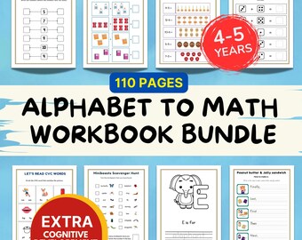 Cuaderno de ejercicios de ABC y matemáticas para preescolar / Paquete de aprendizaje imprimible (descarga digital)