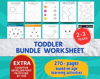 270+ Page Toddler Worksheet Bundle | Toddler Shape and Line Activity | Printable PDF | Age 2-3