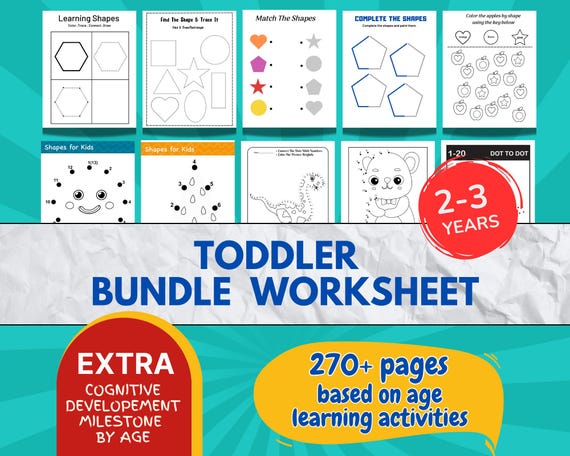 270+ Page Toddler Worksheet Bundle | Toddler Shape and Line Activity | Printable PDF | Age 2-3