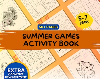 Summer Games Activity Book for Kids | Puzzle, Maze, Coloring & Craft Pages | Printable Learning Workbook