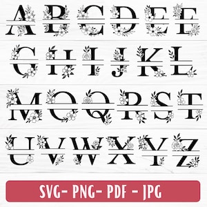 Floral Monogram SVG Bundle: Flower Letters A-Z, Cricut Cut Files (Commercial Use)